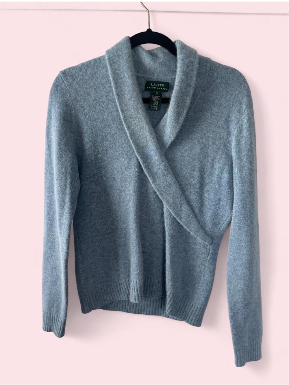 Ralph Lauren Light Blue Shawl Collar V-Neck Sweater